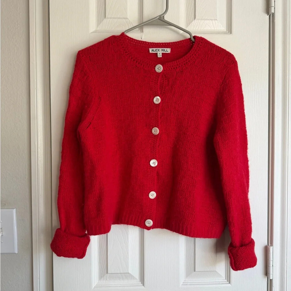 Alex Mill Vibrant Red Button-Up Cardigan - Picture 3 of 8